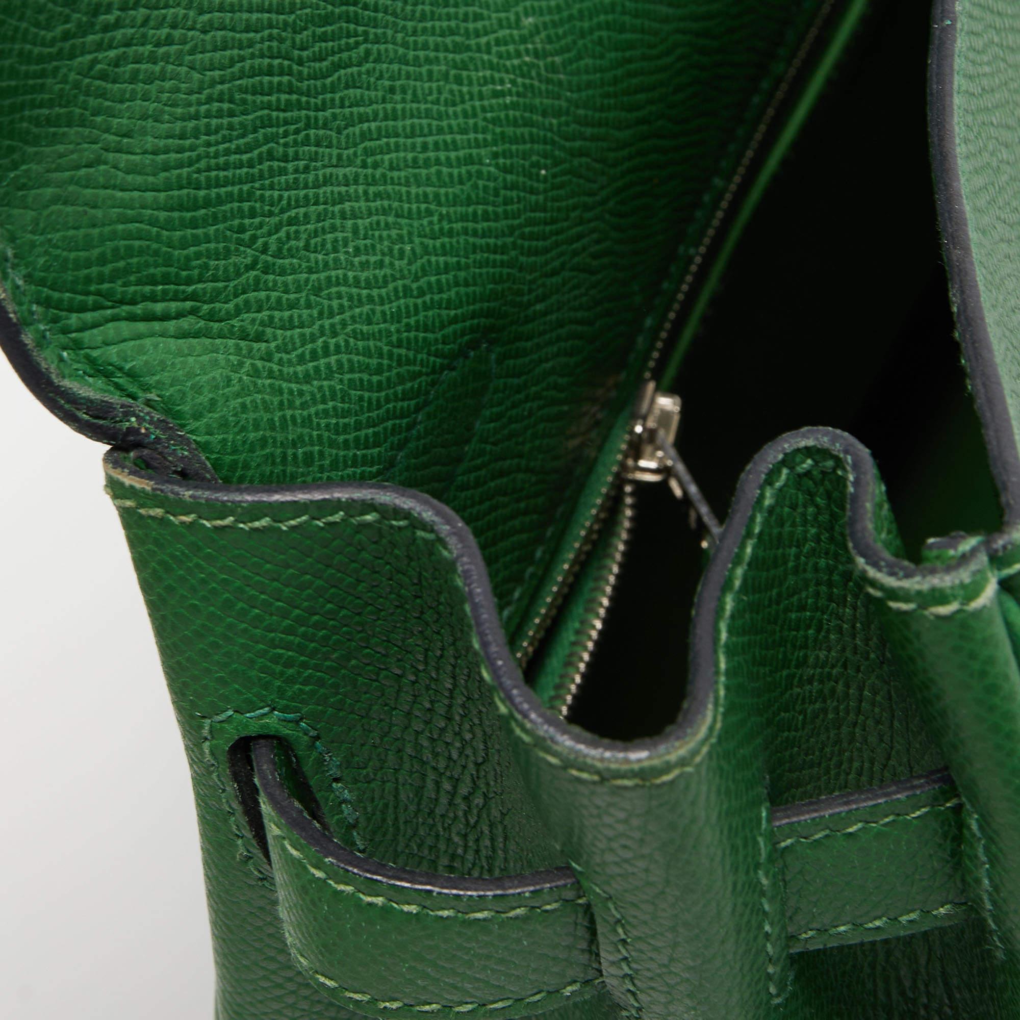 Hermes Vert Bengal Epsom Leather Palladium Finish Kelly Retourne 35 Bag 5