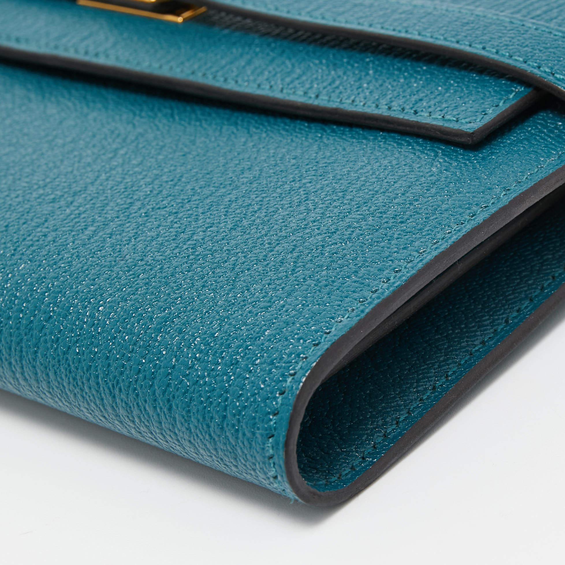 Hermes Vert Bosphore Chevre Leather Kelly Classic Wallet 2