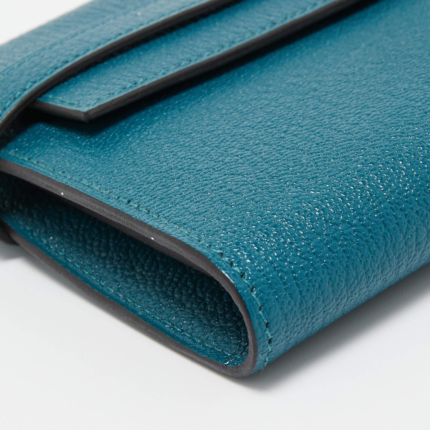 Hermes Vert Bosphore Chevre Leather Kelly Classic Wallet 3