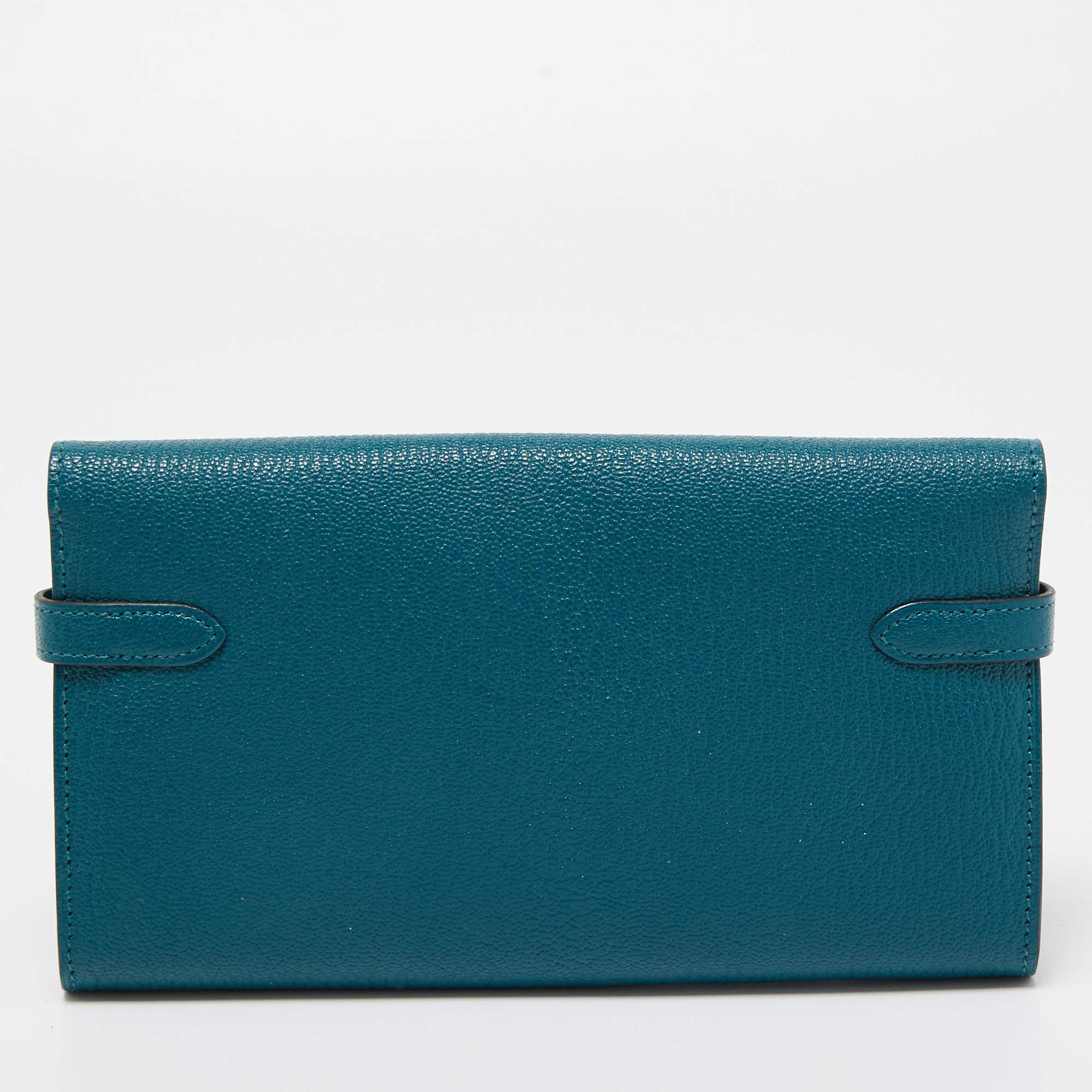 Hermes Vert Bosphore Chevre Leather Kelly Classic Wallet 5