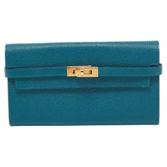 Hermes Vert Bosphore Chevre Leather Kelly Classic Wallet