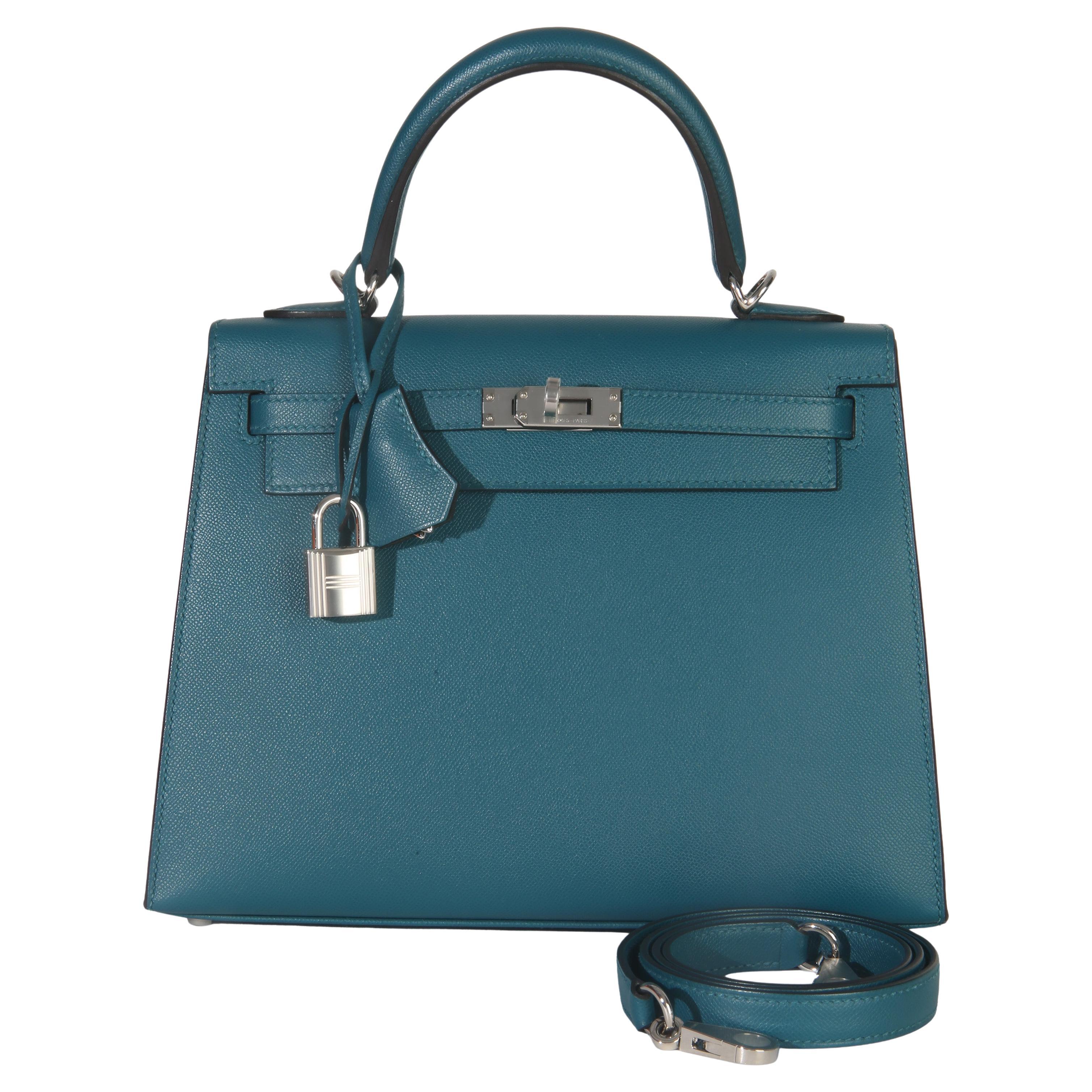 Hermès Vert Bosphore Madame Sellier Kelly 25 PHW in vendita