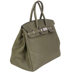 HERMES Vert Bronze green Clemence leather BIRKIN 35 Bag