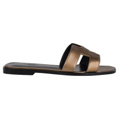 Hermes Vert Bronze Oran Sandal Epsom Leather Flat Shoes 36.5 / 6.5 New w/ Box