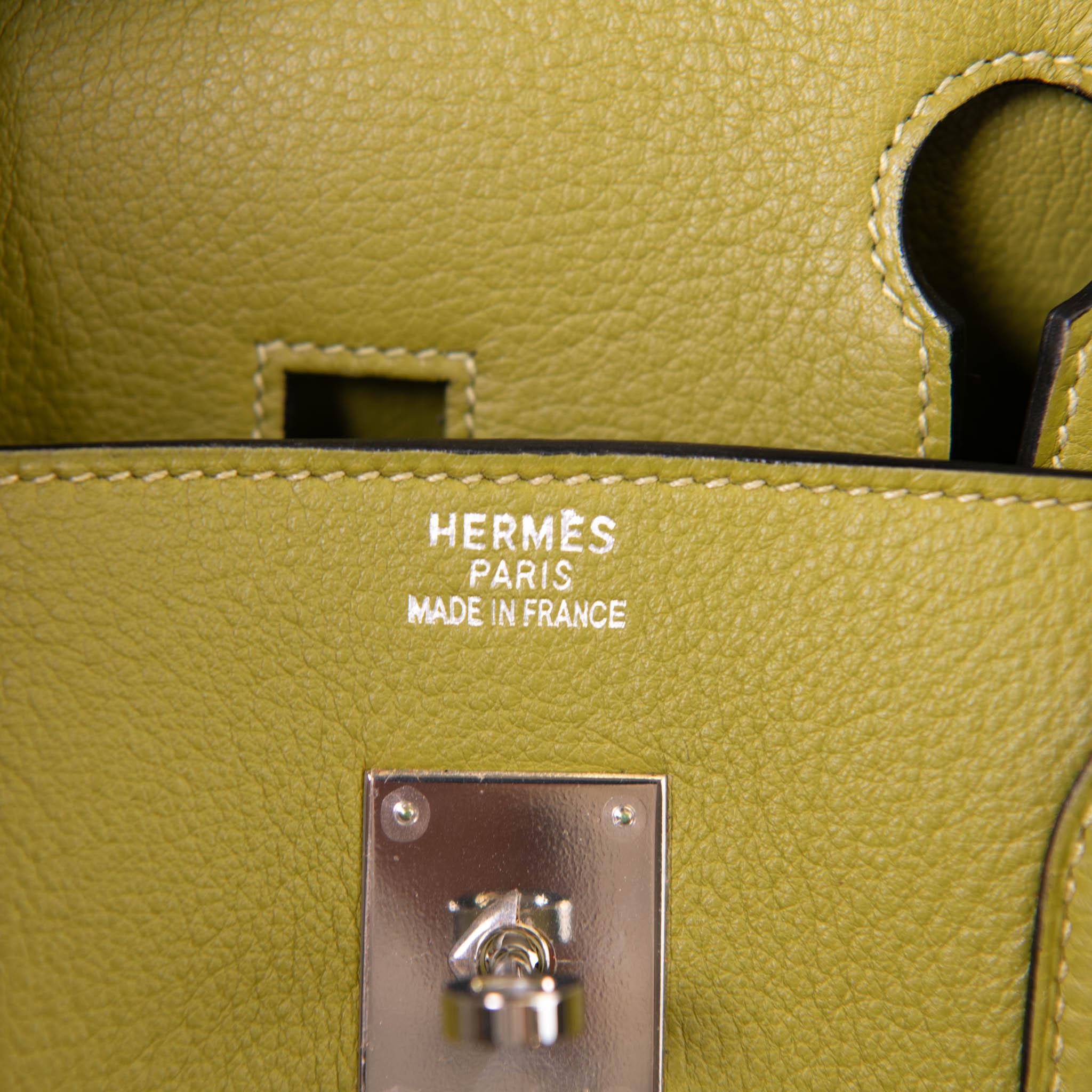 Hermes Vert Chartreuse Clemence Leder 40cm Birkin Palladium Hardware im Angebot 5
