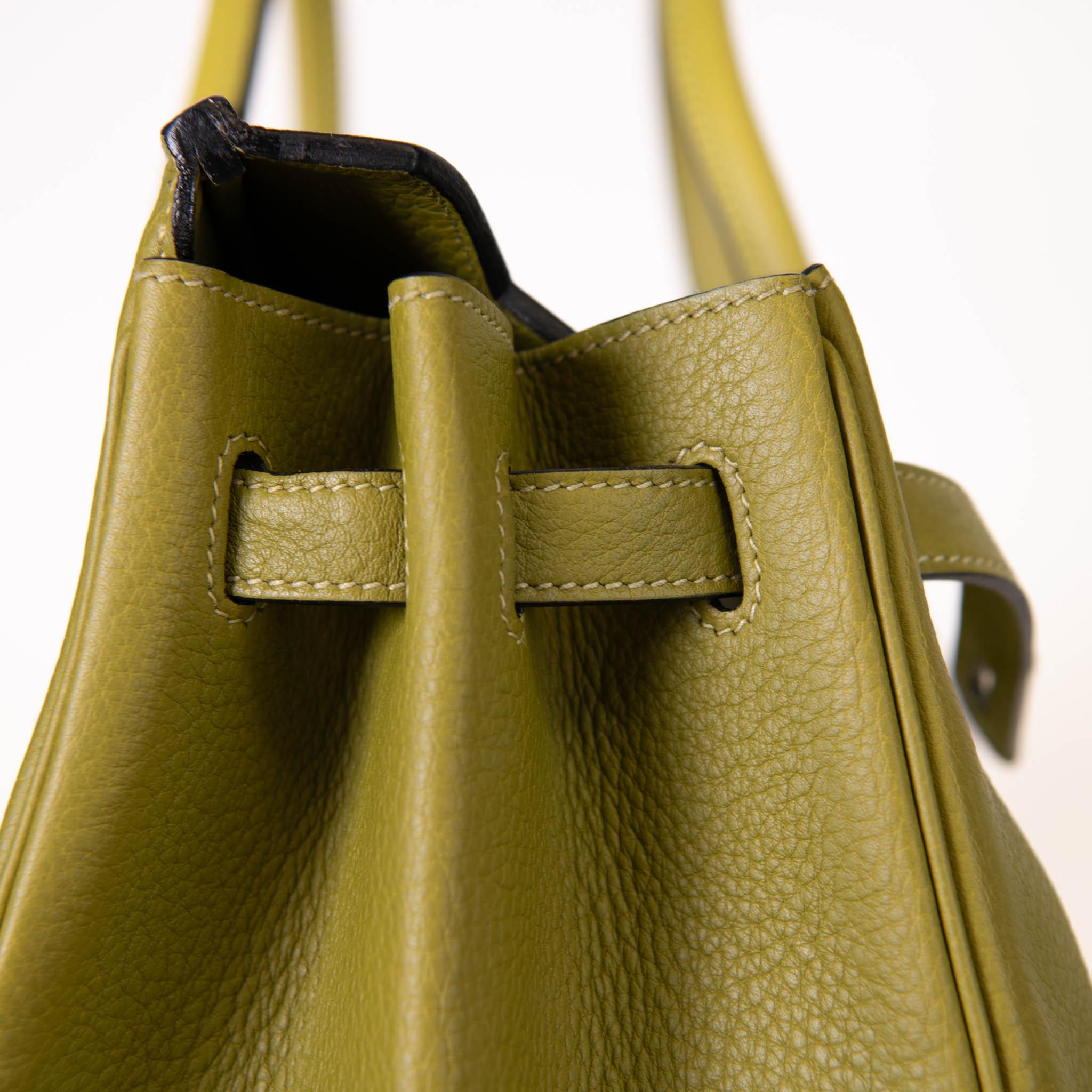 Hermes Vert Chartreuse Clemence Leder 40cm Birkin Palladium Hardware im Angebot 6