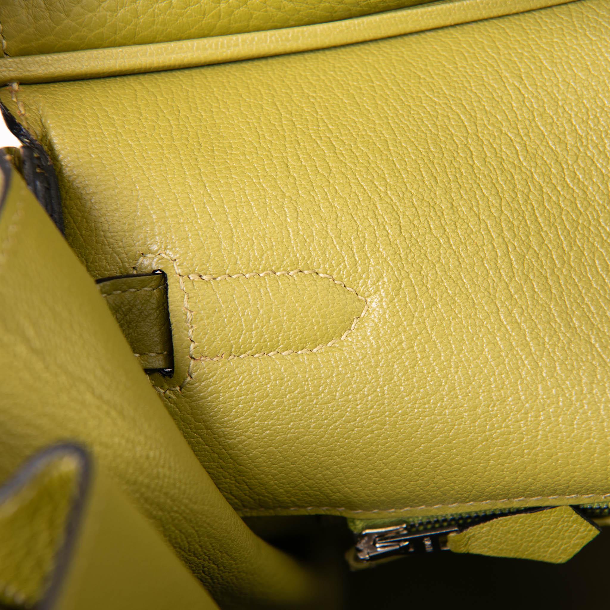 Hermes Vert Chartreuse Clemence Leder 40cm Birkin Palladium Hardware im Angebot 8