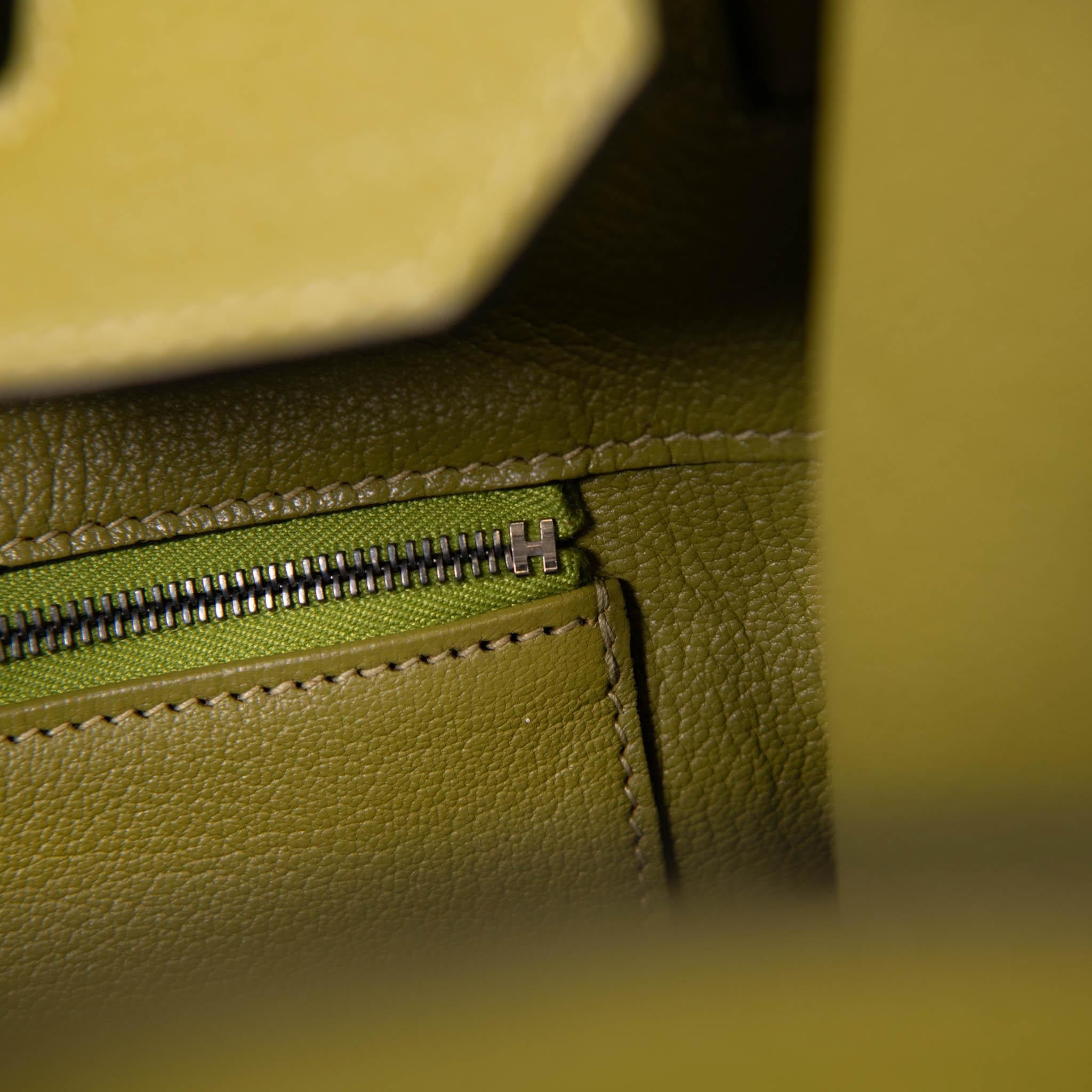 Hermes Vert Chartreuse Clemence Leder 40cm Birkin Palladium Hardware im Angebot 11