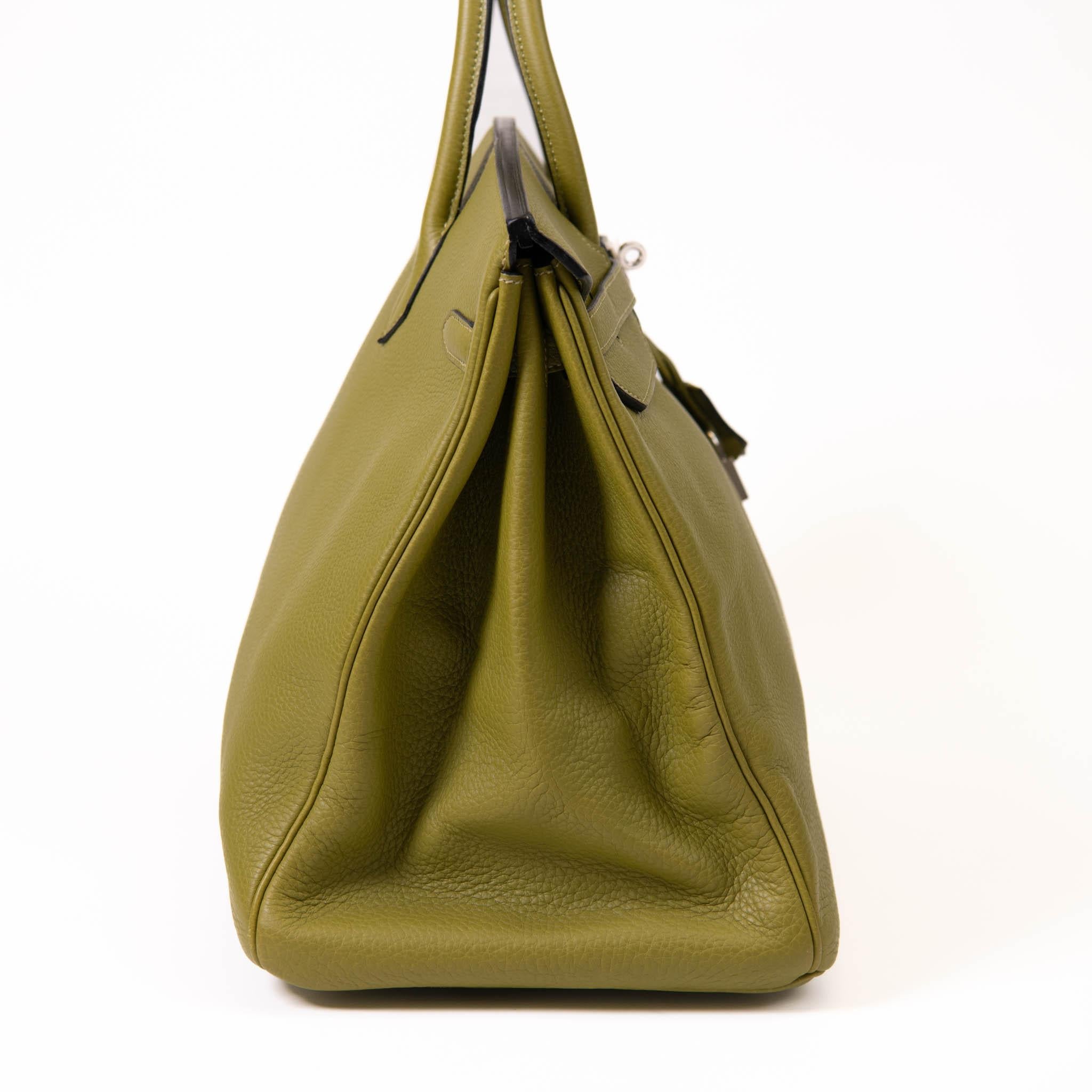Hermes Vert Chartreuse Clemence Leder 40cm Birkin Palladium Hardware (Braun) im Angebot