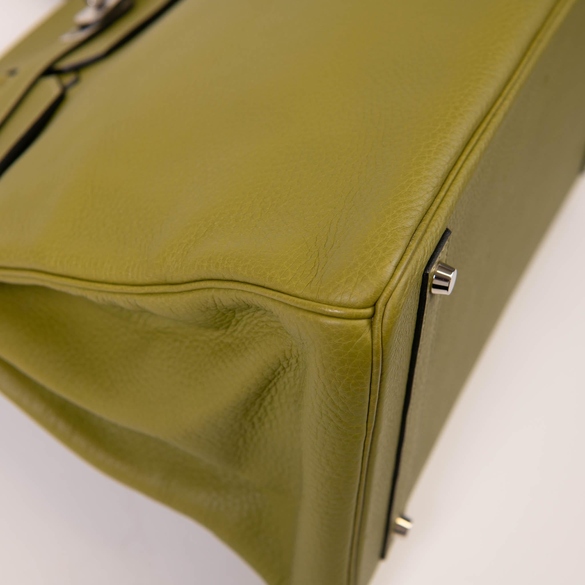 Hermes Vert Chartreuse Clemence Leder 40cm Birkin Palladium Hardware im Angebot 1
