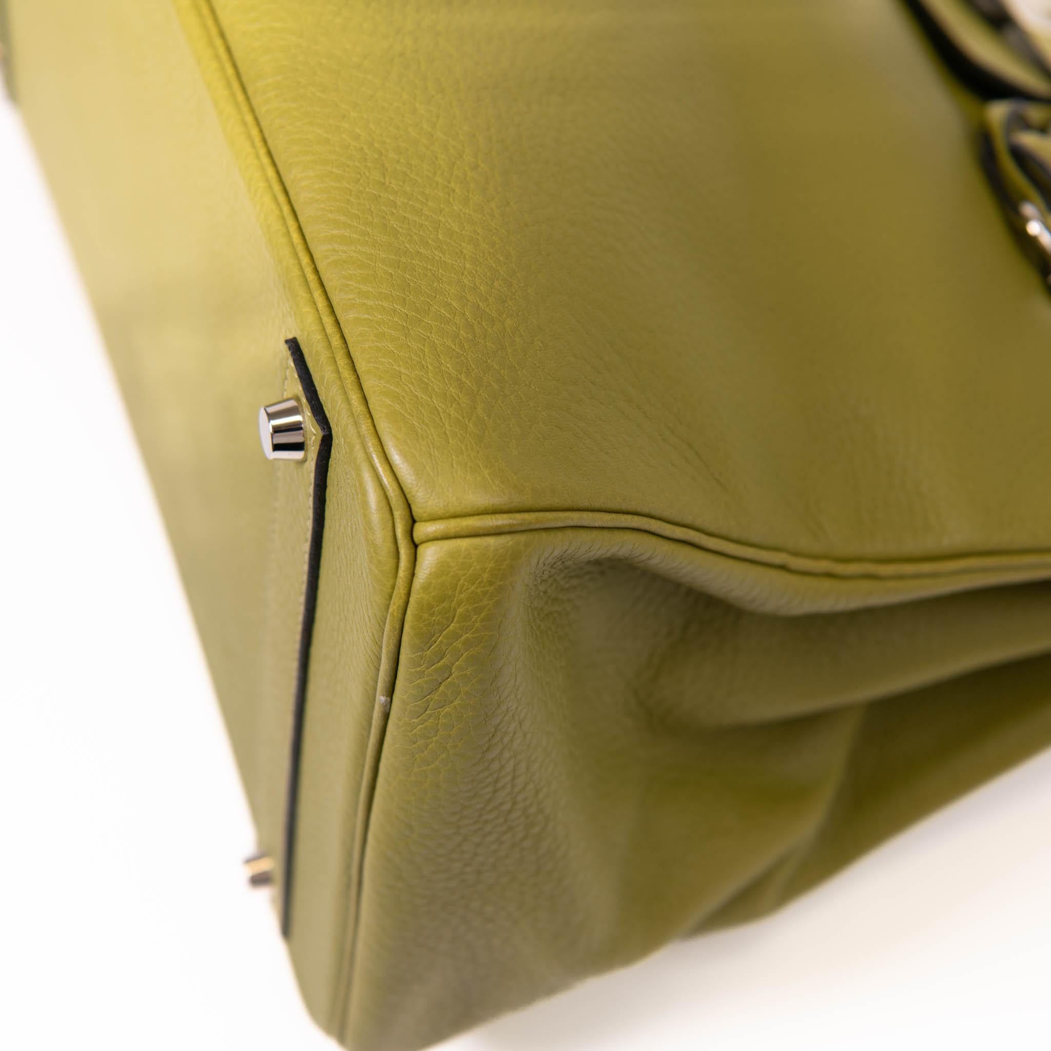 Hermes Vert Chartreuse Clemence Leder 40cm Birkin Palladium Hardware im Angebot 2
