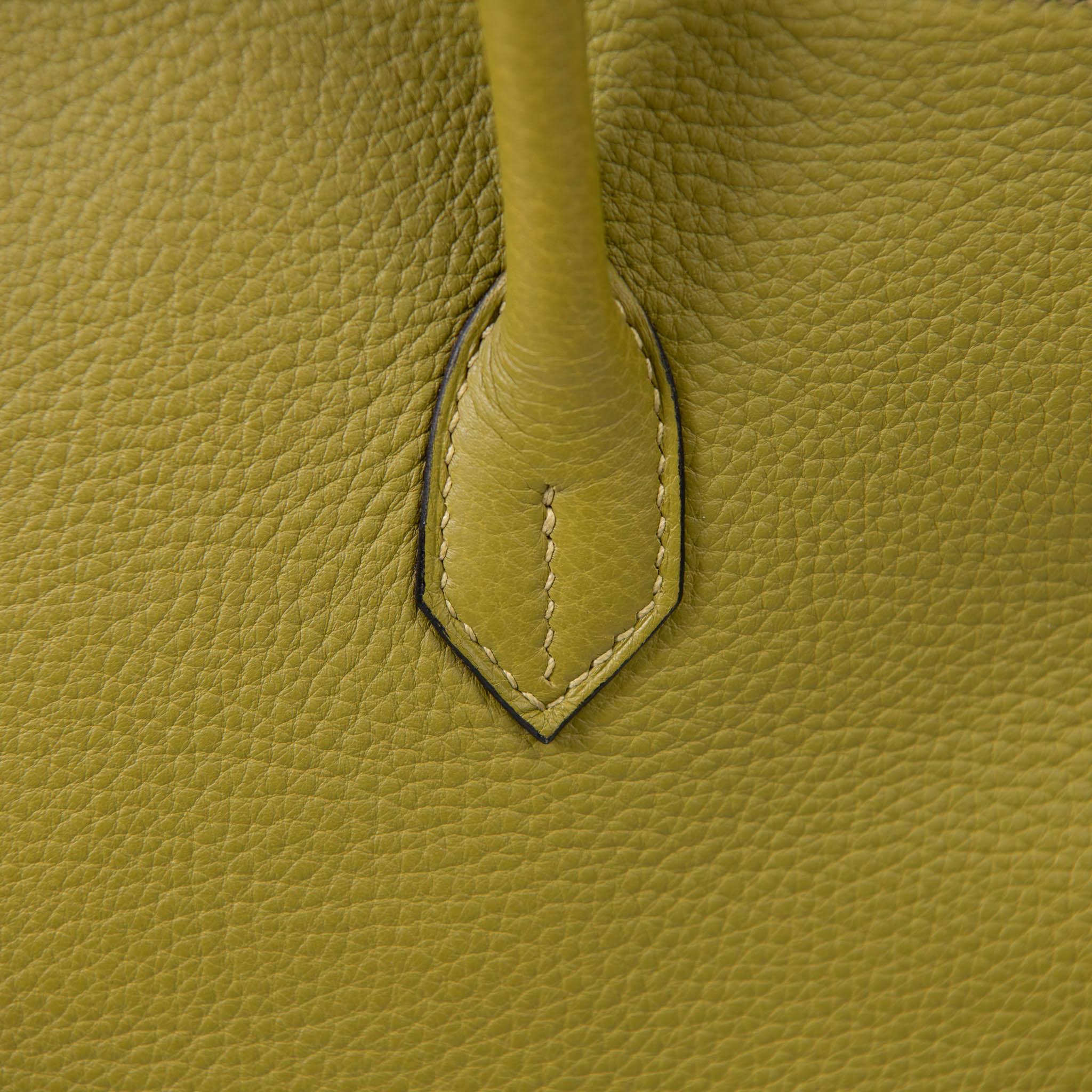 Hermes Vert Chartreuse Clemence Leder 40cm Birkin Palladium Hardware im Angebot 3