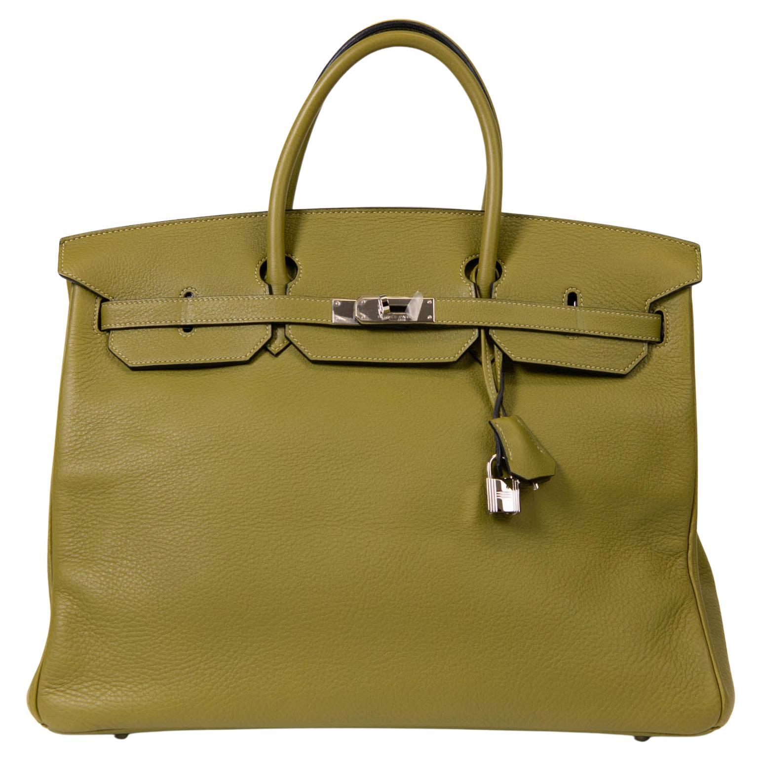 Hermes Vert Chartreuse Clemence Leather 40cm Birkin Palladium Hardware