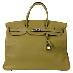 Hermes Vert Chartreuse Clemence Pelle 40cm Birkin Palladium Hardware