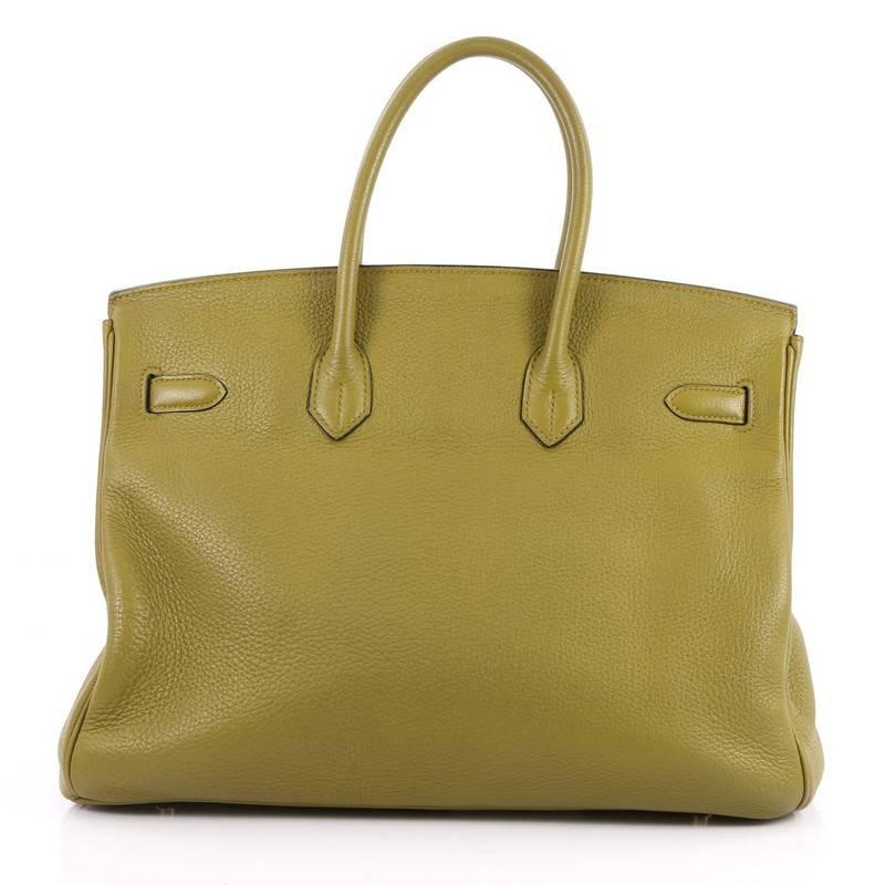 Hermes Vert Chartreuse Green Clemence with Gold Hardware 35 Birkin Handbag  In Good Condition In NY, NY