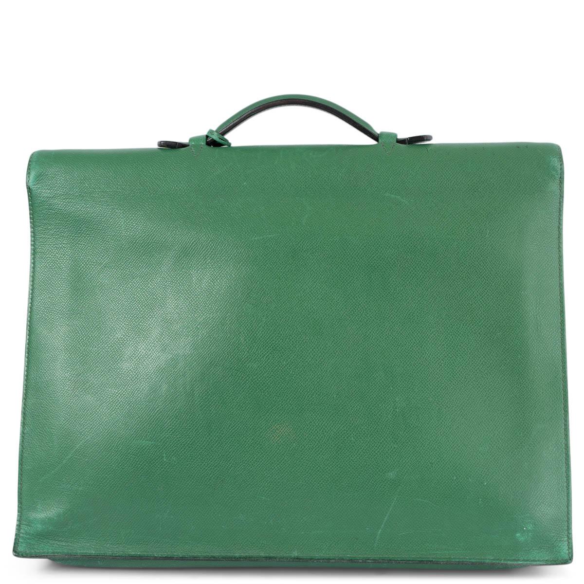 Gray HERMES Vert Claire green Courchevel leather SAC A DEPECHES 2-38 Briefcase Bag For Sale