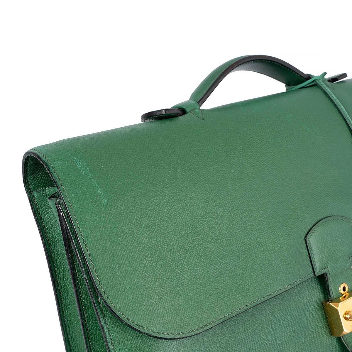 HERMES Vert Claire green Courchevel leather SAC A DEPECHES 2-38 Briefcase Bag For Sale 4