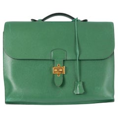 Retro HERMES Vert Claire green Courchevel leather SAC A DEPECHES 2-38 Briefcase Bag