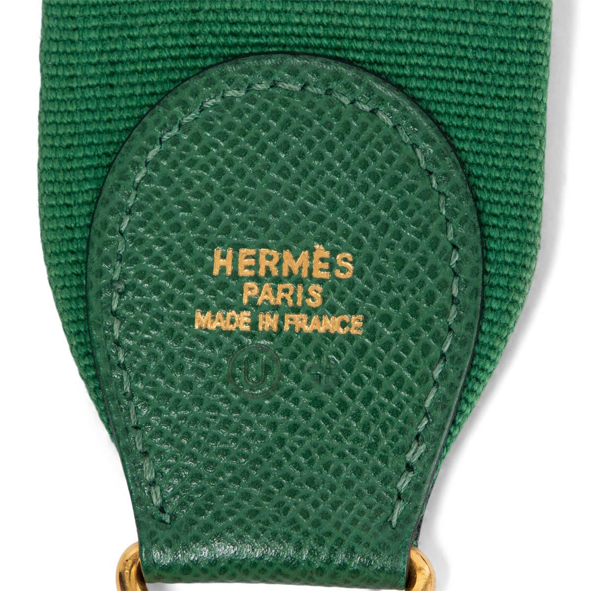 Women's HERMES Vert Courchevel leather & canvas SANGLE KELLY 50mm Bag Strap For Sale
