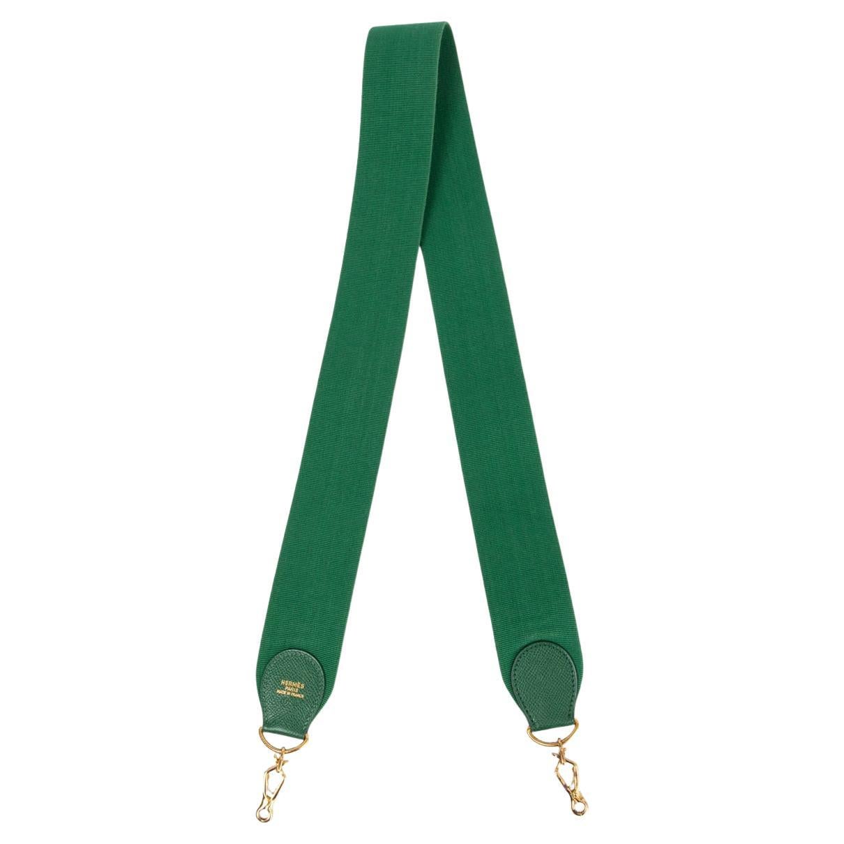 HERMES Vert Courchevel leather & canvas SANGLE KELLY 50mm Bag Strap For Sale