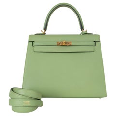 HERMES Vert Criquet Epsom cuero KELLY 25 SELLIER Bolso Ghw