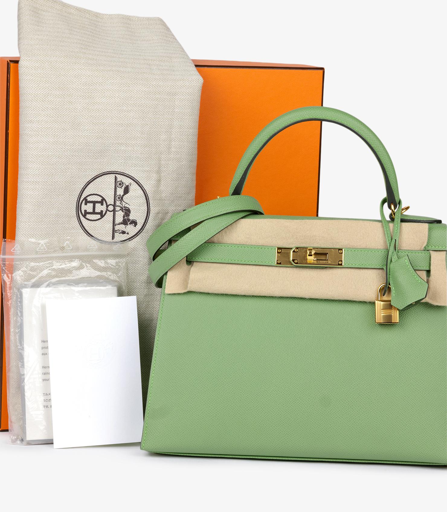 Hermès Vert Criquet Epsom Leather Kelly 28cm Sellier in vendita 7