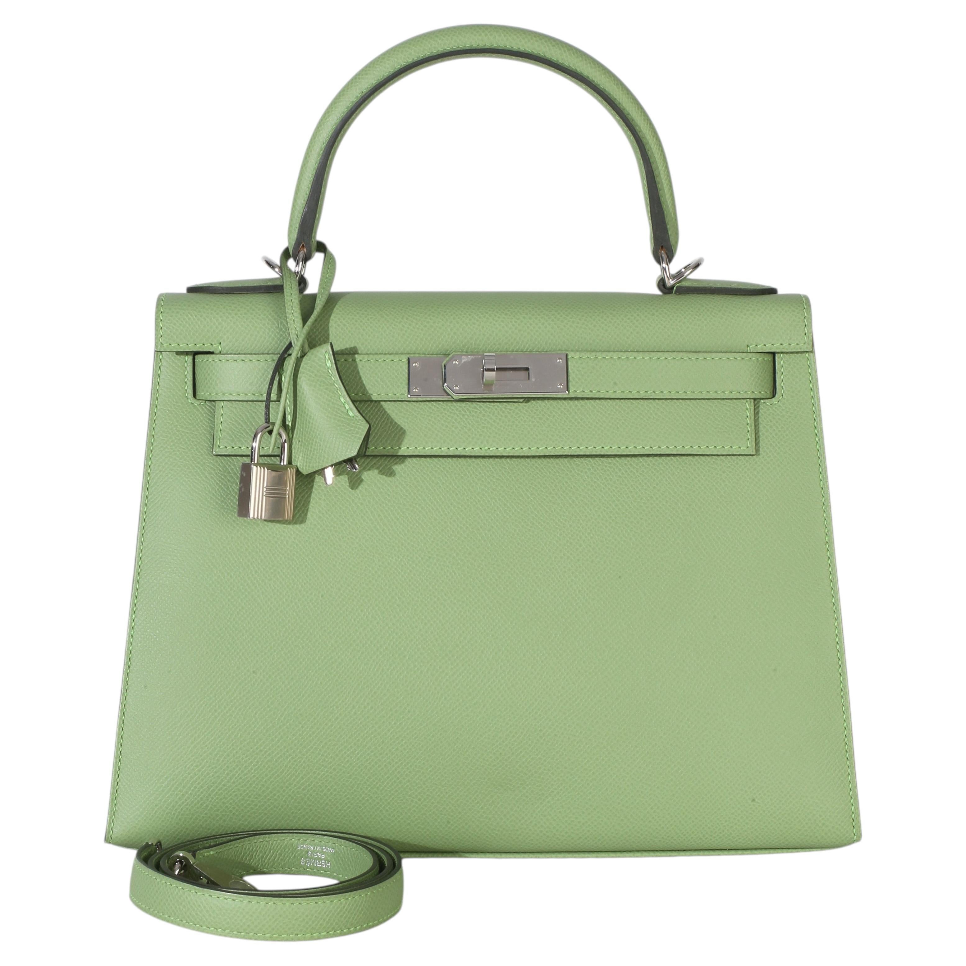Hermès Vert Criquet Epsom Sellier Kelly 28 PHW en vente