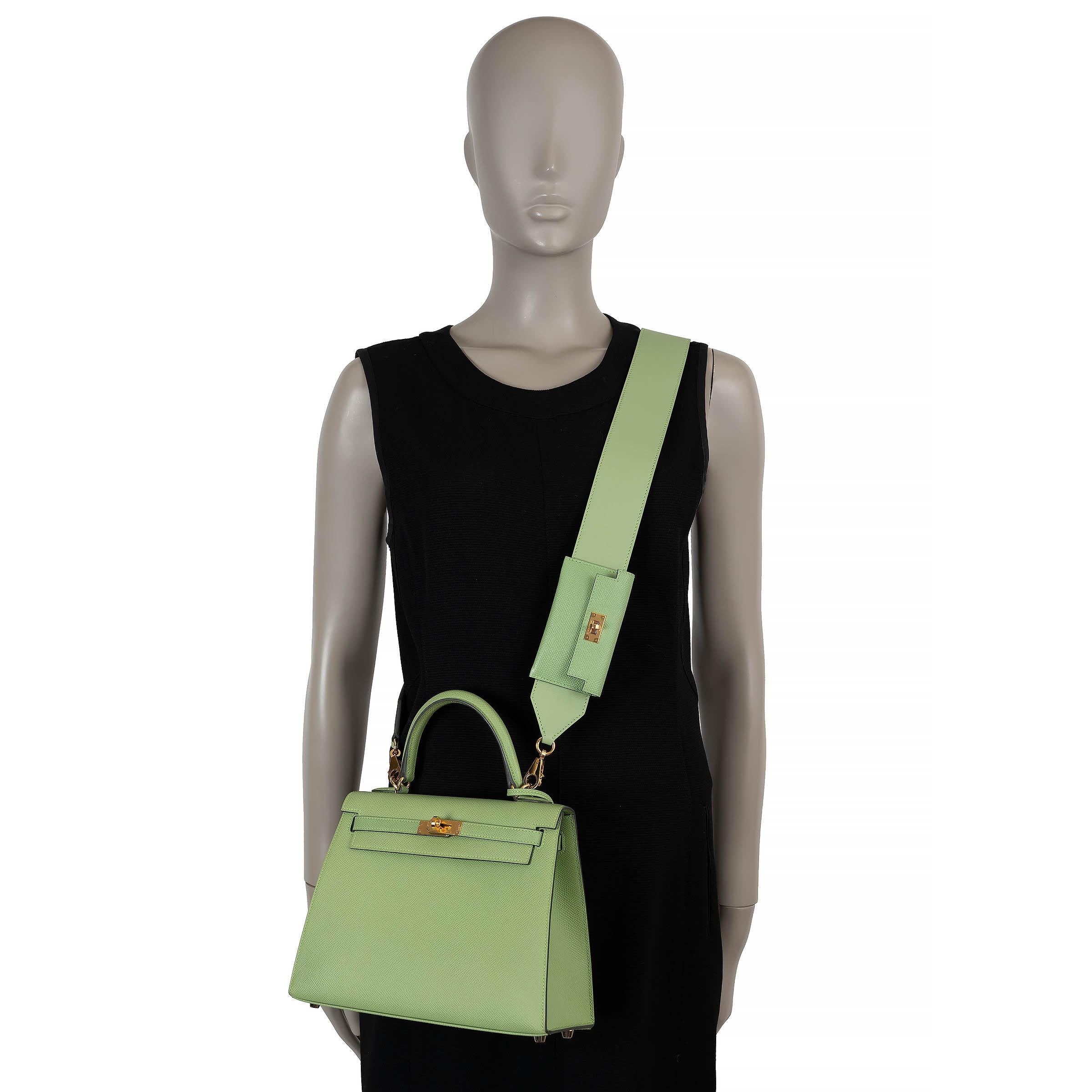 Green HERMES Vert Criquet green Epsom & Swift SANGLE KELLY POCKET 50mm Bag Strap For Sale