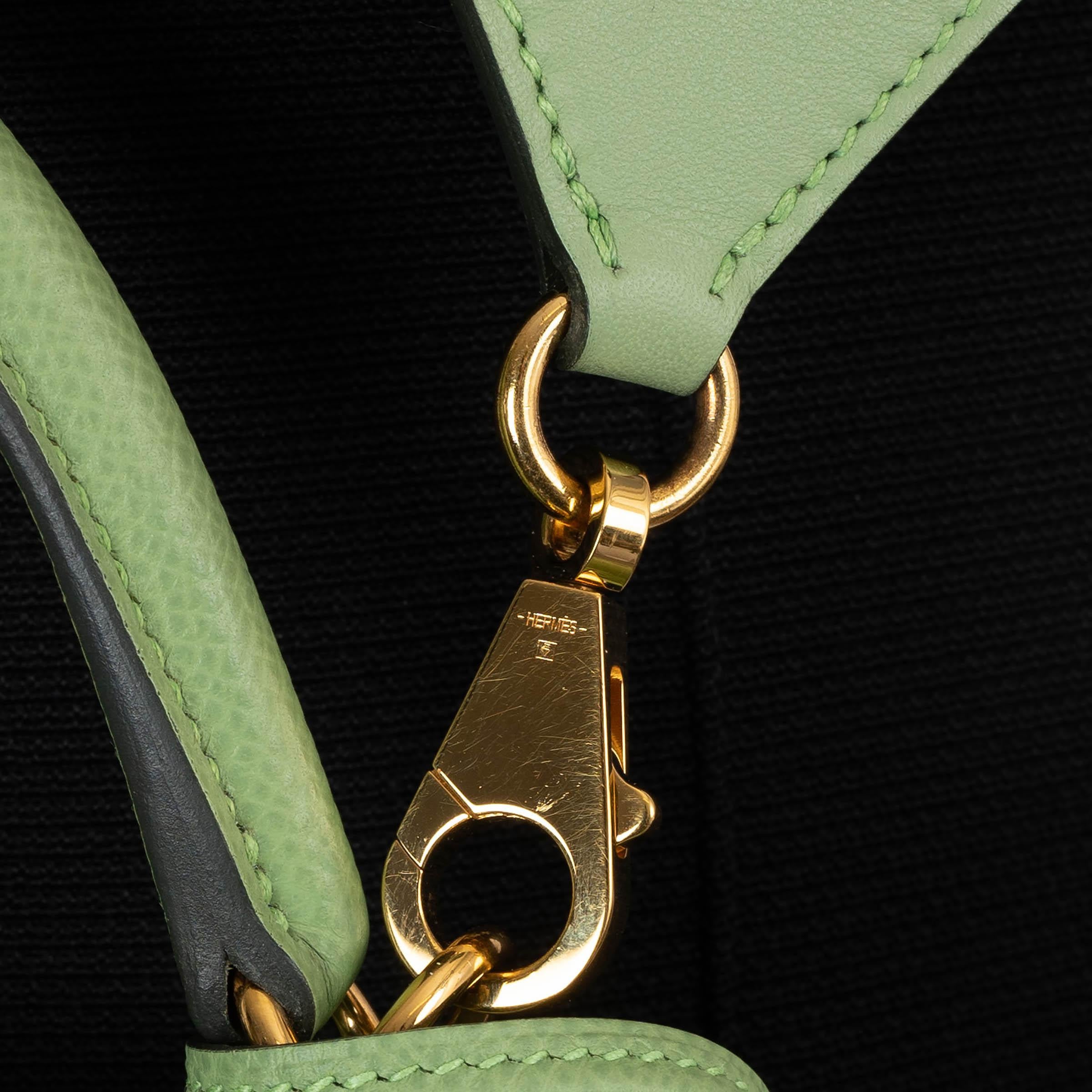 Women's HERMES Vert Criquet green Epsom & Swift SANGLE KELLY POCKET 50mm Bag Strap For Sale