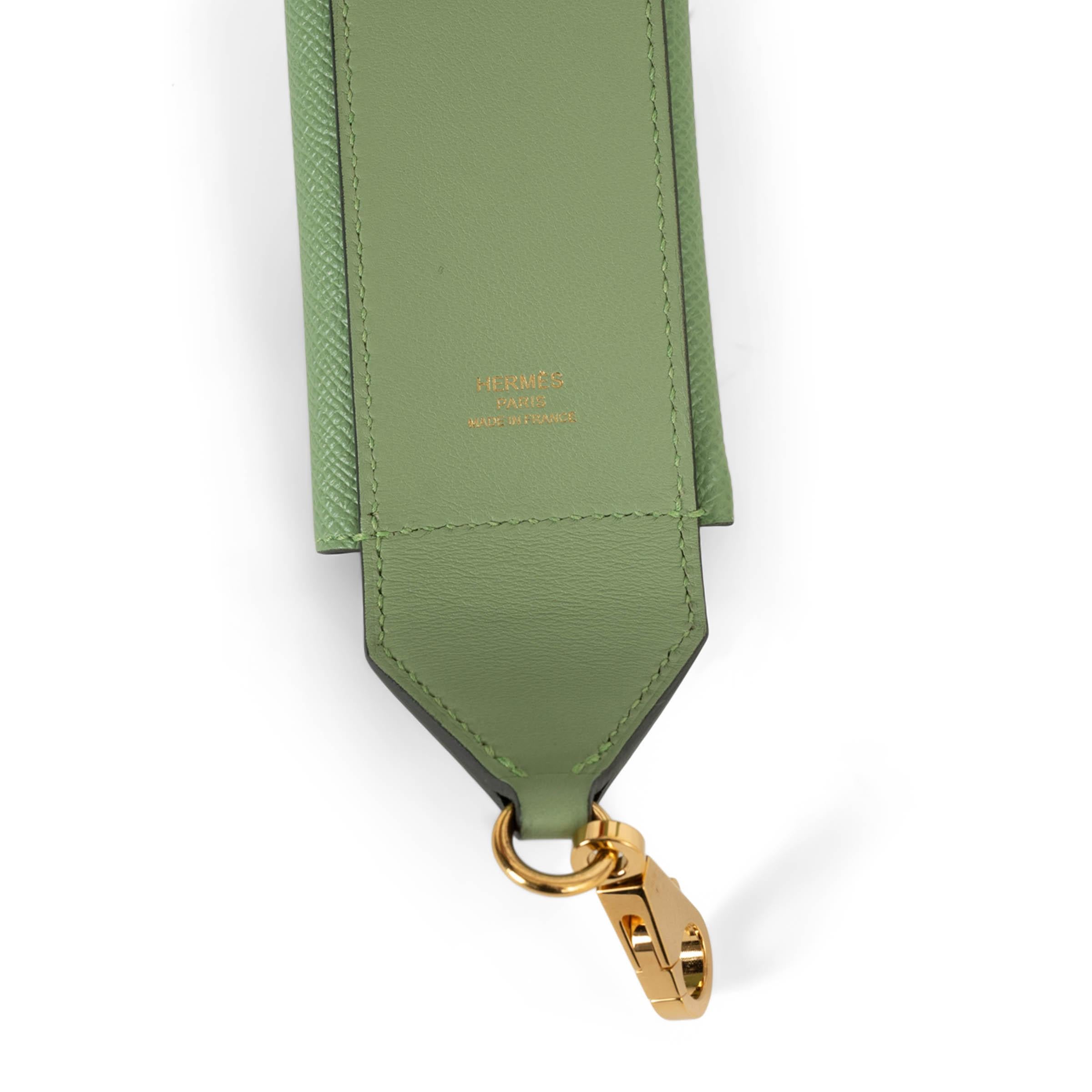 HERMES Vert Criquet green Epsom & Swift SANGLE KELLY POCKET 50mm Bag Strap For Sale 2