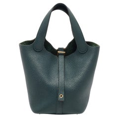 Hermes Vert Cypress Taurillon Clemence Leder Picotin Lock 18 Tasche