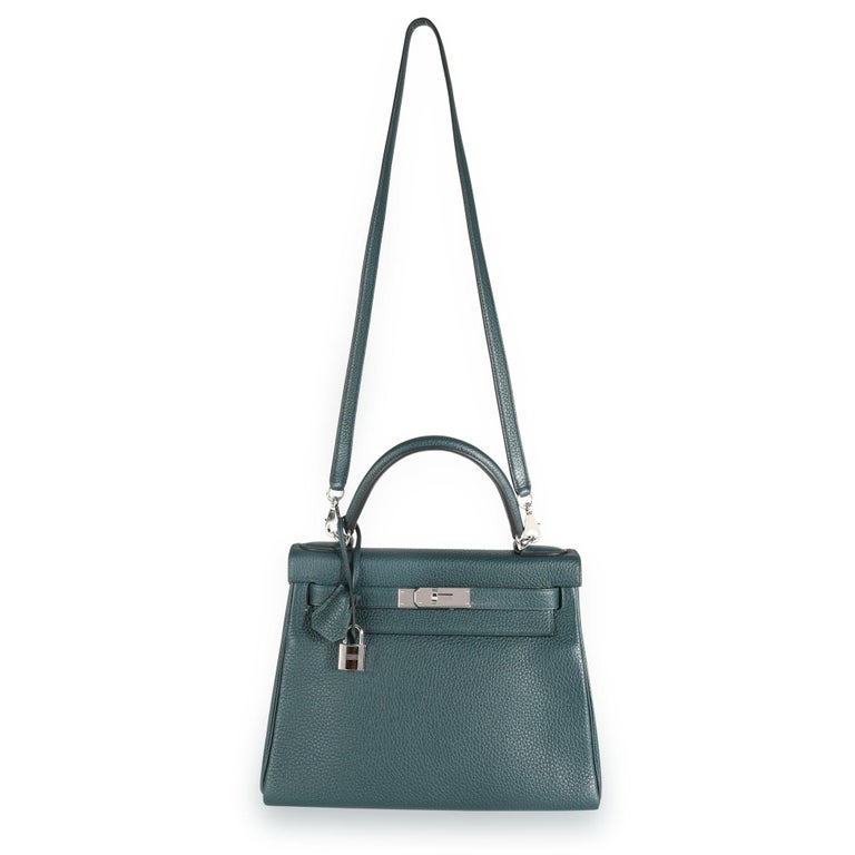 66704 auth HERMES green leather Vert Cypress Togo KELLY 28 TOUCH