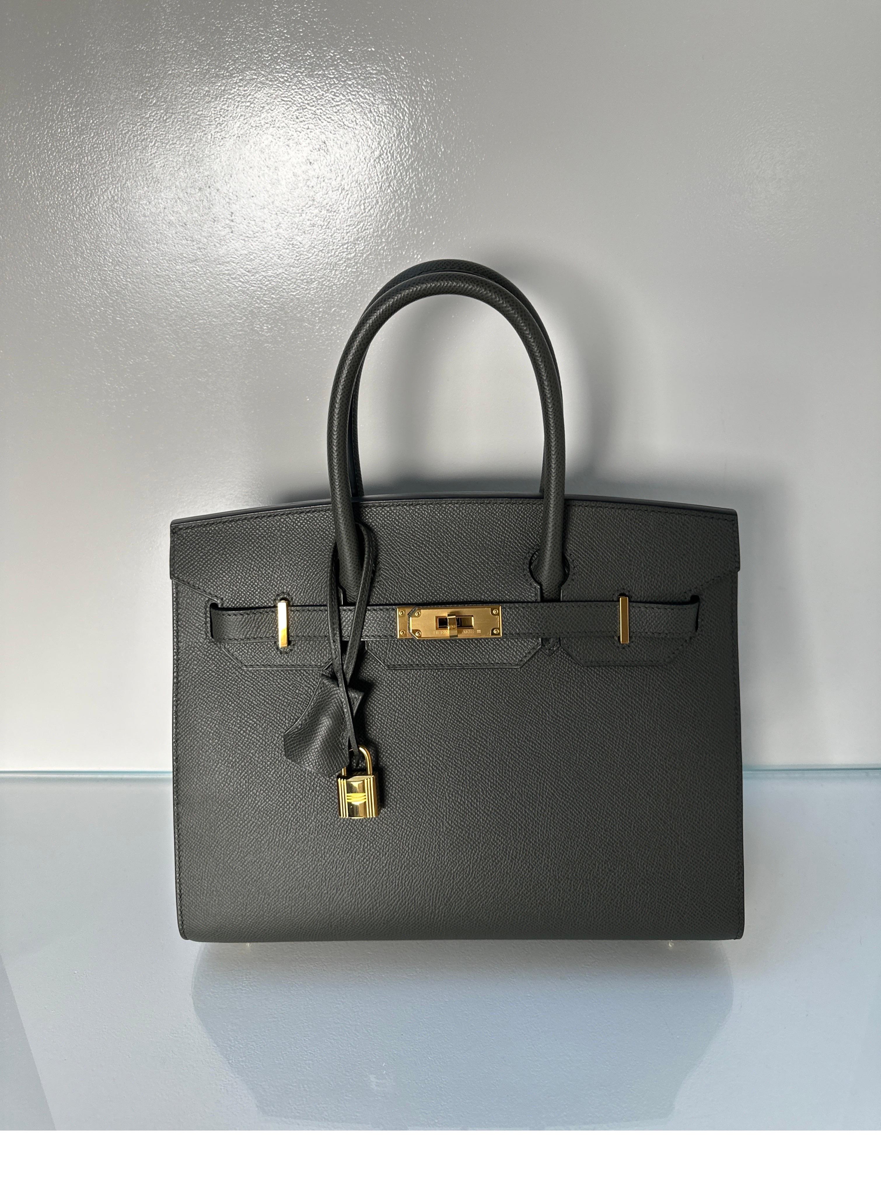 Hermes Vert De Gris Birkin 30 Bag. New bag from 2022. Gift worthy. Plastic is still on the hardware. Sellier Birkin 30 in new color greenish grey. Includes clochette, lock, keys, dust bag and box. Full set. Guaranteed authentic. 