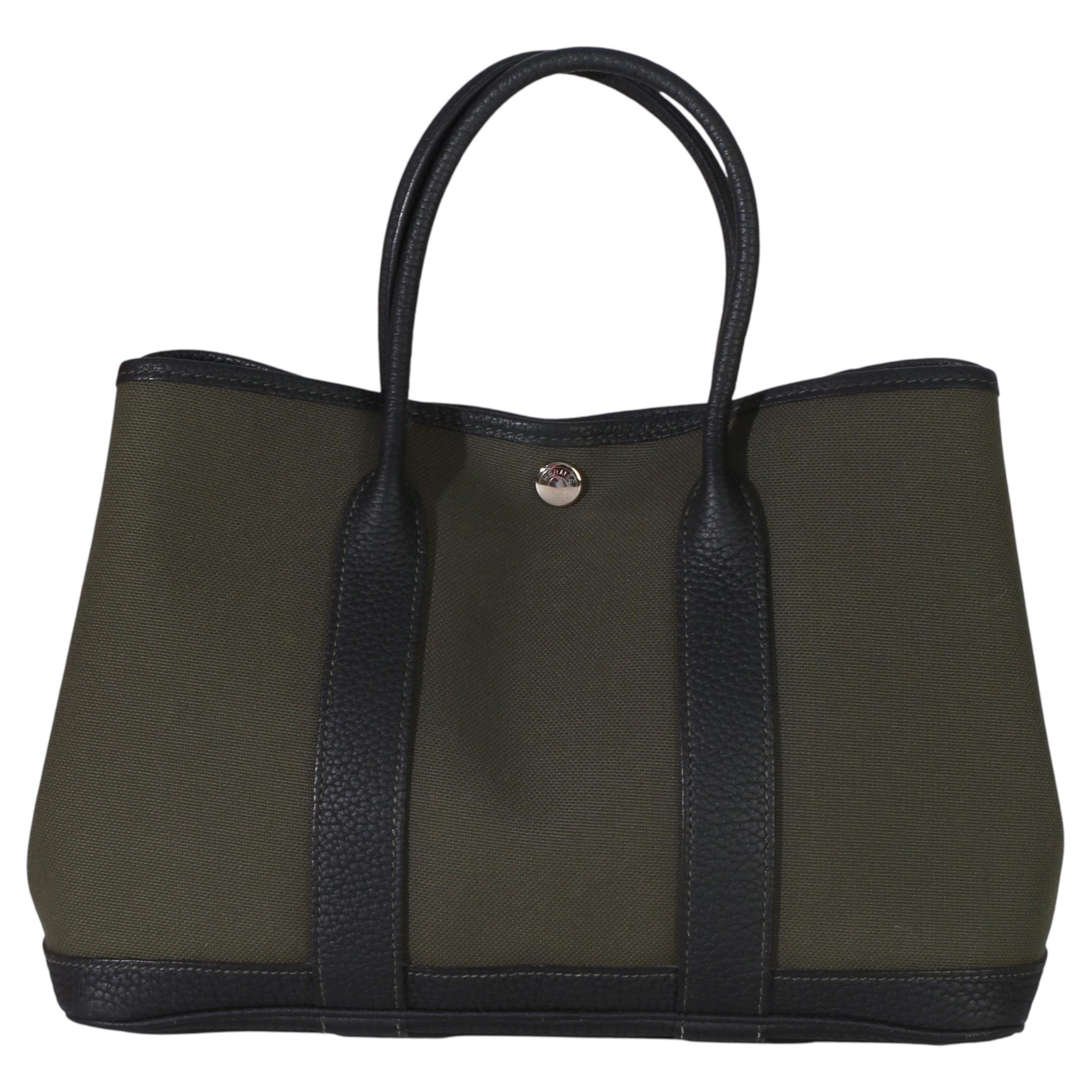 Hermès Vert De Gris Toile Negonda Garden Party 30 PHW en vente