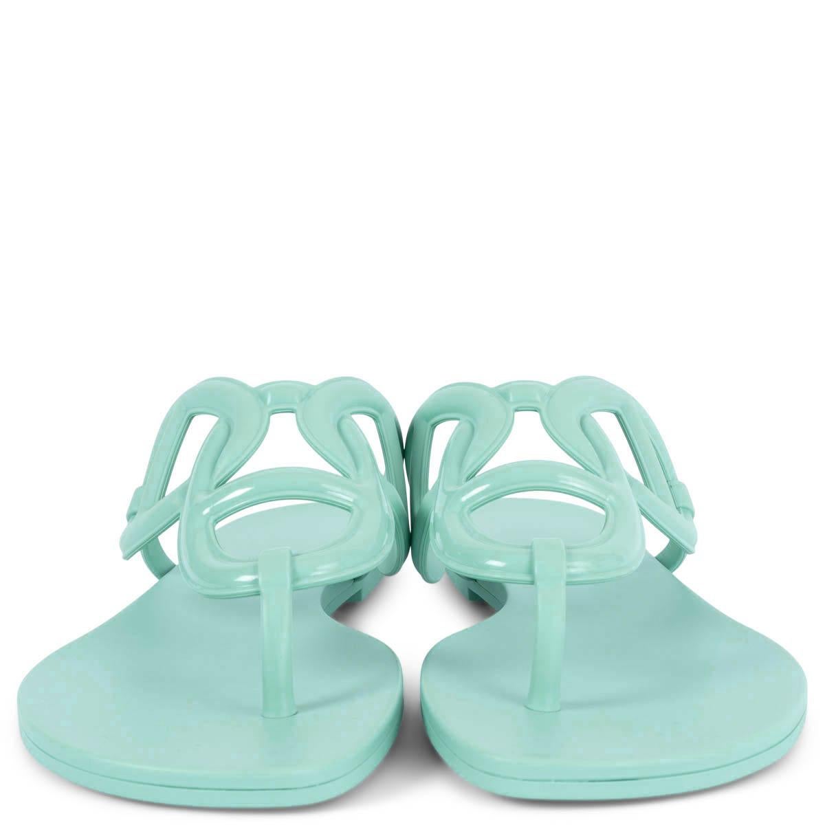 100% authentic Hermès Egerie thong sandals in Vert Embrum (mint green) waterproof TPU with Chaine d'Ancre motif. Brand new. 

Measurements
Model	H221001Z 08380
Imprinted Size	38
Shoe Size	38
Inside Sole	24.5cm (9.6in)
Width	8cm (3.1in)
Heel	1.5cm