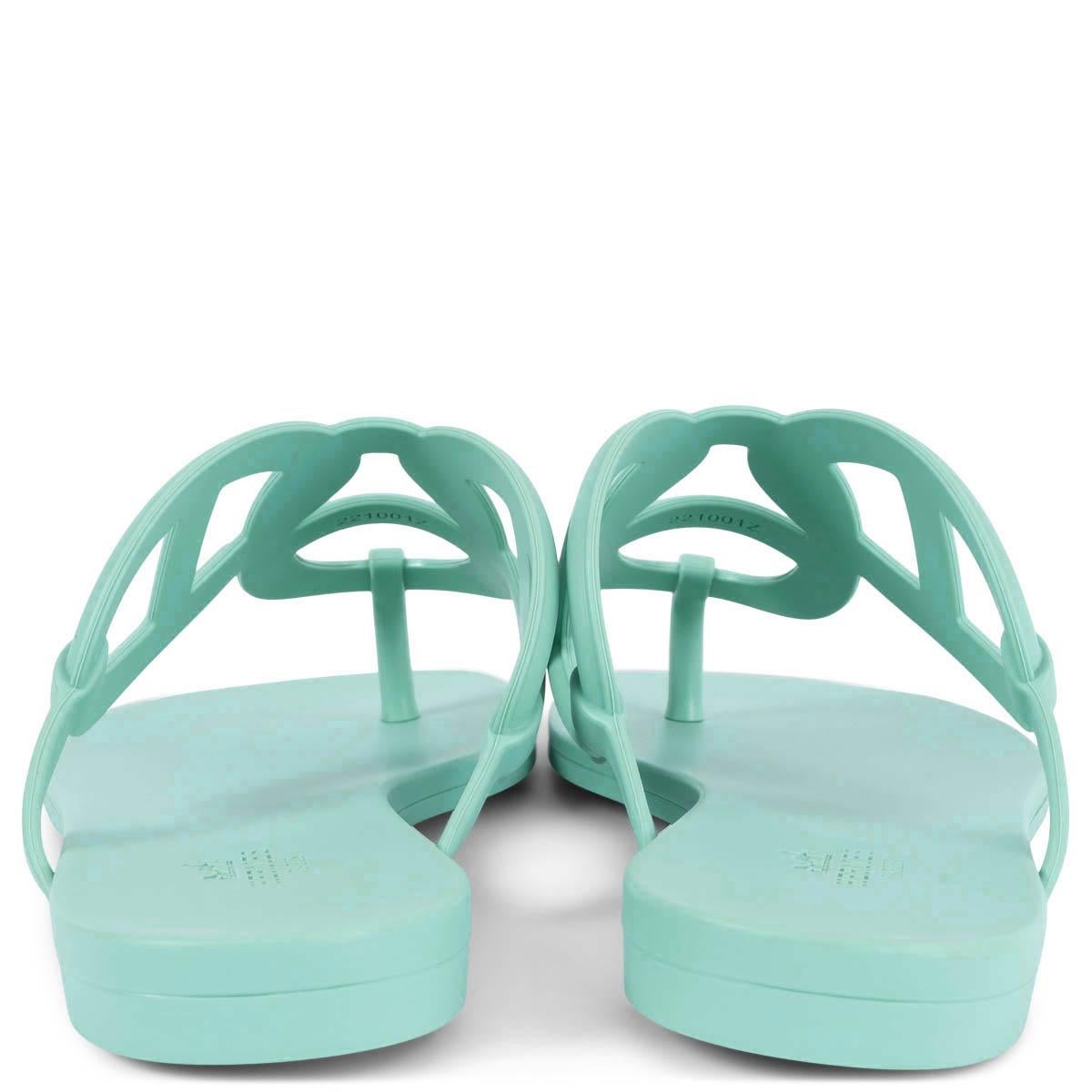Women's HERMES Vert Embrun green rubber EGERIE Thong Sandals Shoes 38