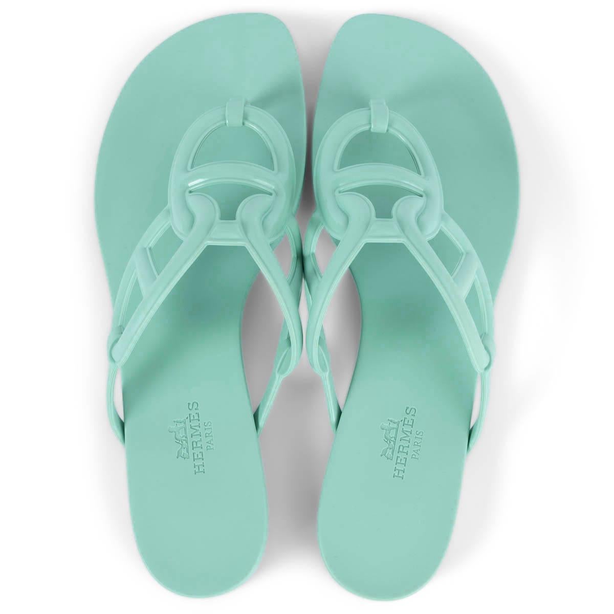 HERMES Vert Embrun green rubber EGERIE Thong Sandals Shoes 38 1