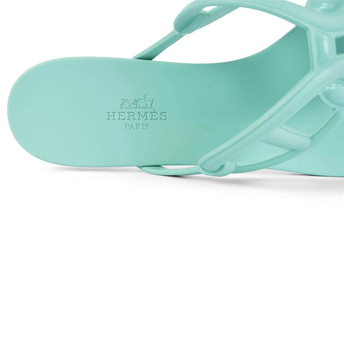 HERMES Vert Embrun green rubber EGERIE Thong Sandals Shoes 38 2