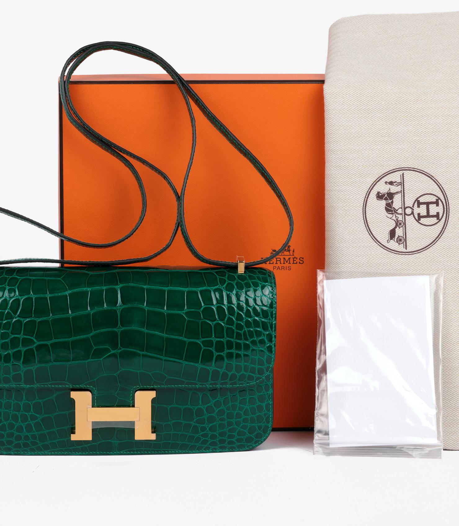 Hermès Vert Emeraude Shiny Mississippiensis Alligator Leather Constance Elan 7