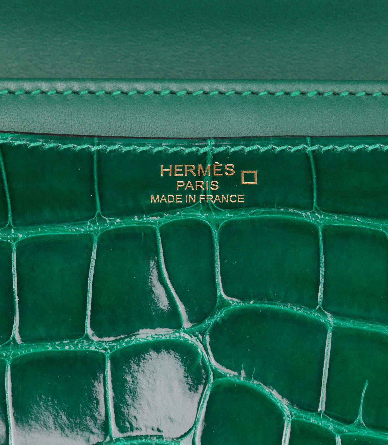 Hermès Vert Emeraude Shiny Mississippiensis Alligator Leather Constance Elan 5