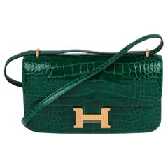 Hermès Vert Emeraude Shiny Mississippiensis Alligator Leather Constance Elan