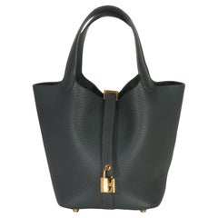 Hermès Vert Fonce Clemence Picotin Lock 18 PM GHW