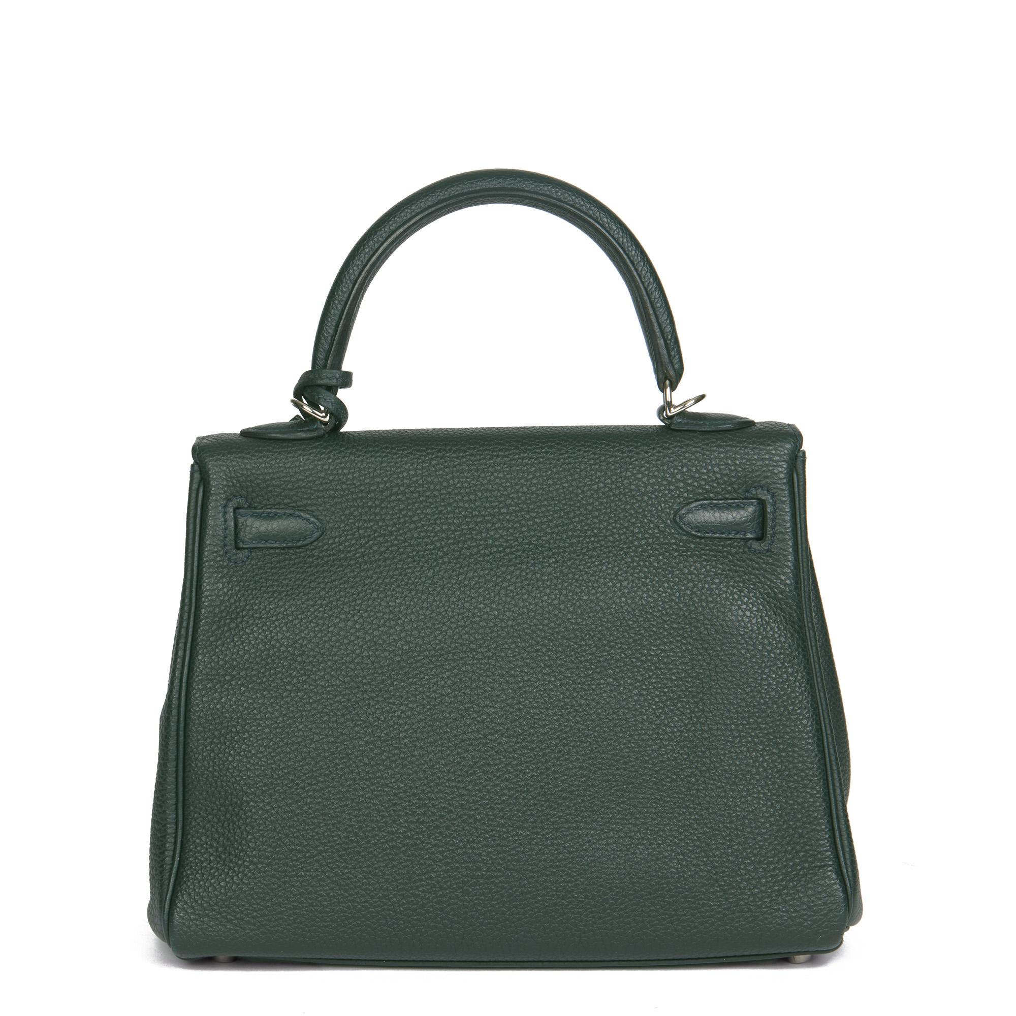 Hermès VERT FONCE & COLVERT VERSO TOGO LEATHER KELLY 25CM RETOURNE In Excellent Condition In Bishop's Stortford, Hertfordshire