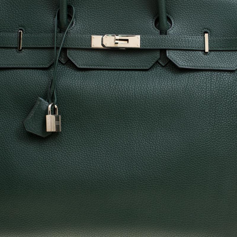 Hermes Vert Fonce Fjord Leather Palladium Hardware Birkin 40 Bag 5