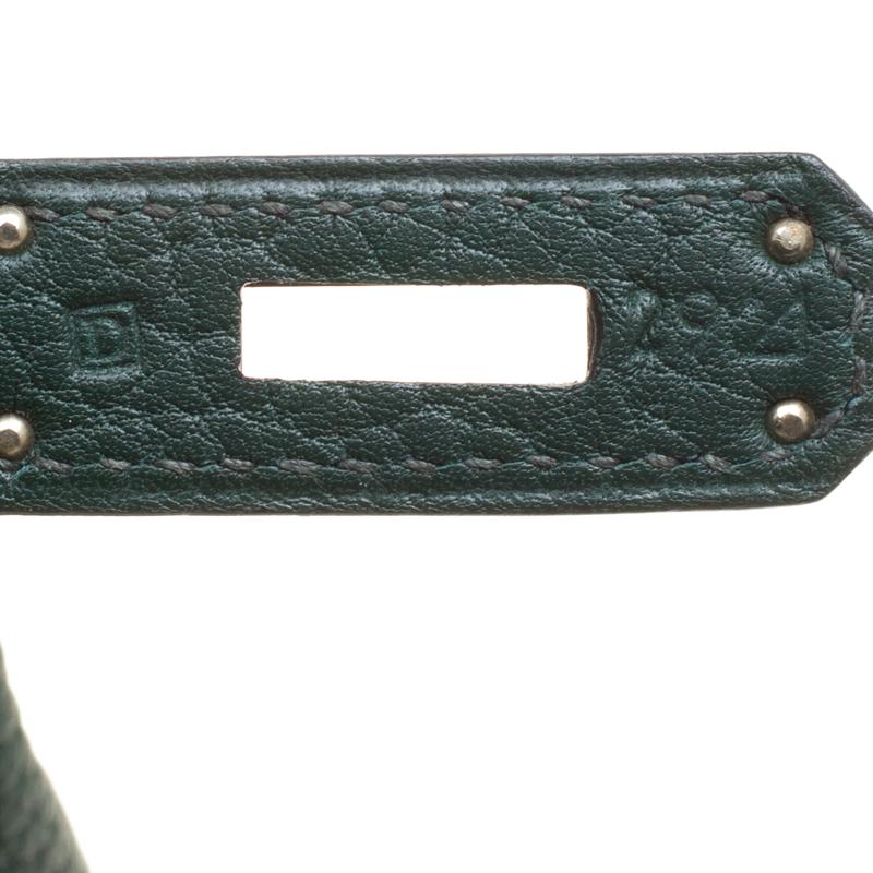 Hermes Vert Fonce Fjord Leather Palladium Hardware Birkin 40 Bag 6