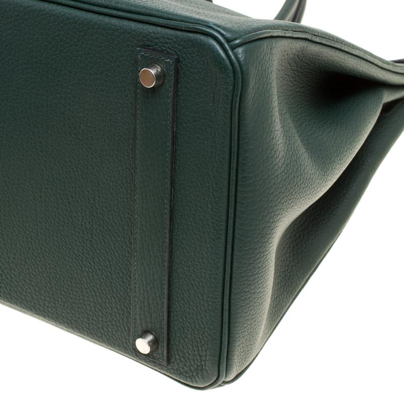 Hermes Vert Fonce Fjord Leather Palladium Hardware Birkin 40 Bag 7