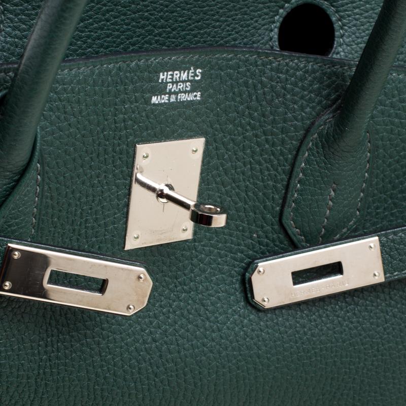 Hermes Vert Fonce Fjord Leather Palladium Hardware Birkin 40 Bag 10
