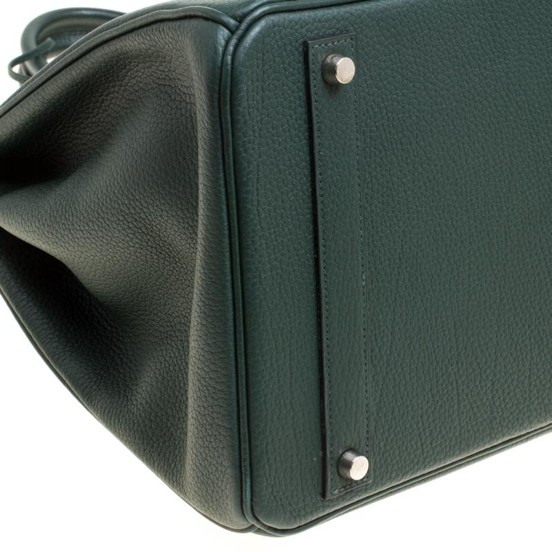 Hermes Vert Fonce Fjord Leather Palladium Hardware Birkin 40 Bag 1