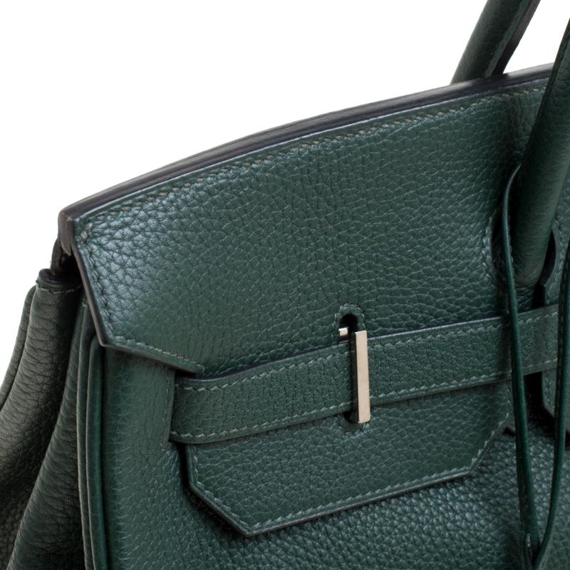 Hermes Vert Fonce Fjord Leather Palladium Hardware Birkin 40 Bag 4