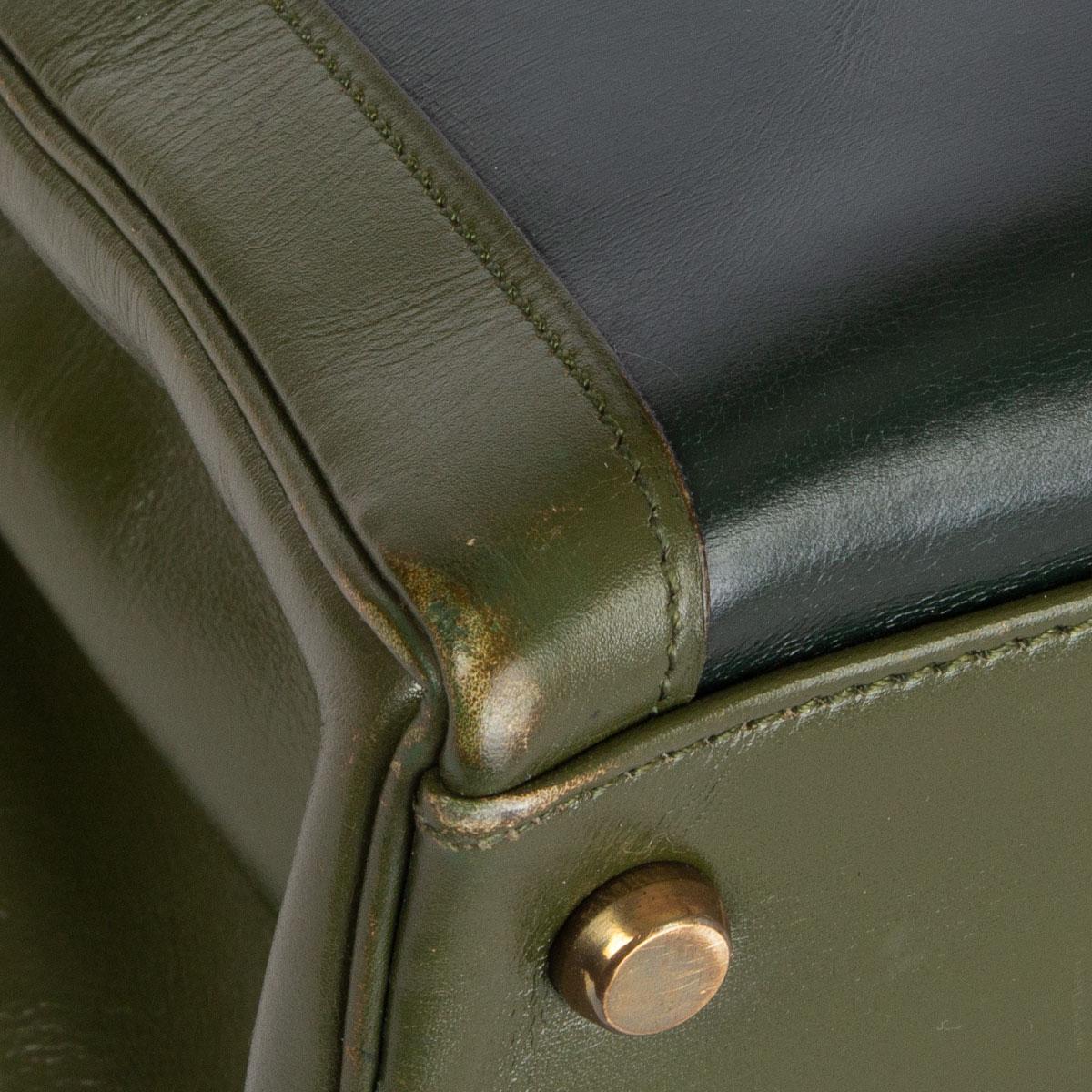 HERMES Vert green Box leather BI-COLOR KELLY 32 RETOURNE Bag Gold 2